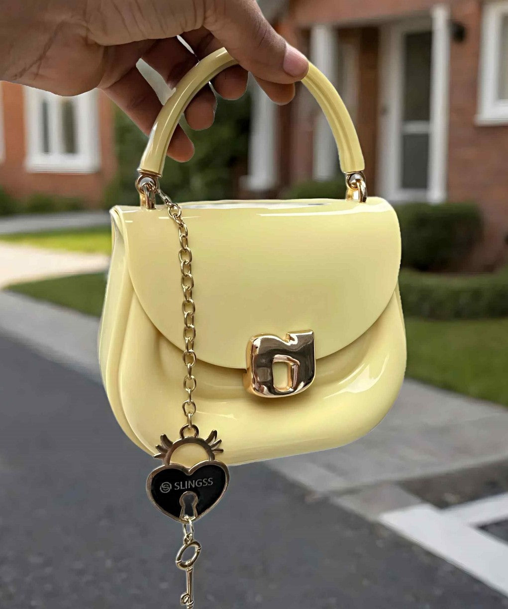 Slingss Mini Partywear Silicon Purse For Girls With Handel & Long Belt