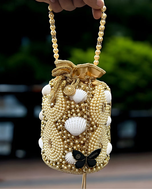 Slingss Exclusive Premium Embroidered Partywear Potli Handbag For Ladies With Handle