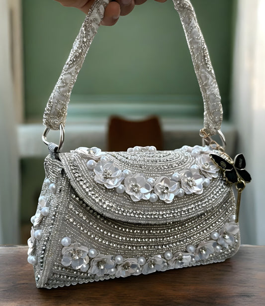 Slingss Luxury Range Flower Embroidered Partywear Handbag For Ladies With Handle