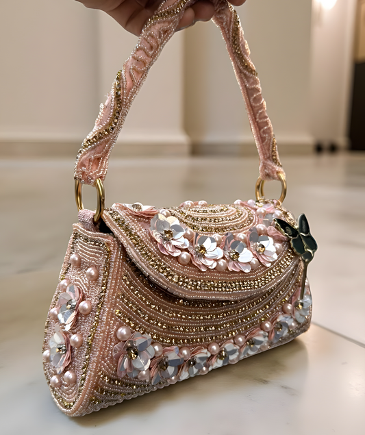 Slingss Luxury Range Flower Embroidered Partywear Handbag For Ladies With Handle