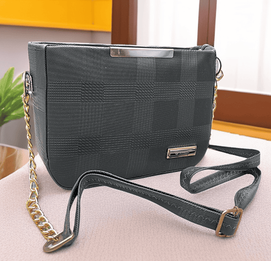 Slingss Solid Black Textured Sling Bag For Ladies With Long Belt