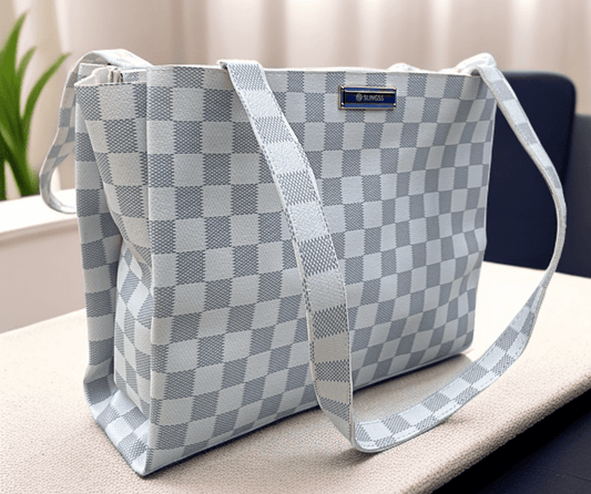 Slingss Checkered Dual Color Leather Look Hand/Tote Bag For Ladies
