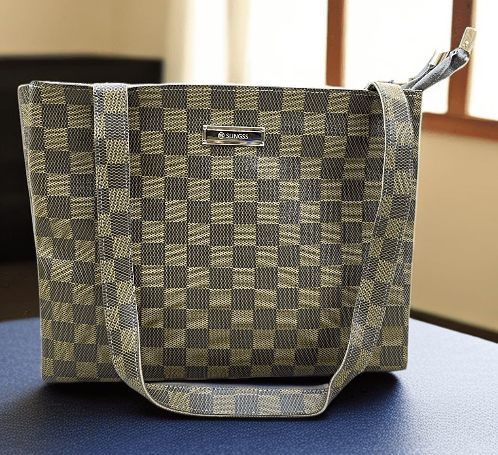 Slingss Checkered Leather Big Size Hand/Tote Bag For Ladies