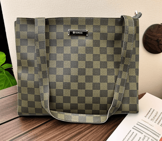 Slingss Checkered Leather Big Size Hand/Tote Bag For Ladies