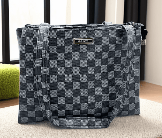 Slingss Checkered Leather Big Size Hand/Tote Bag For Ladies