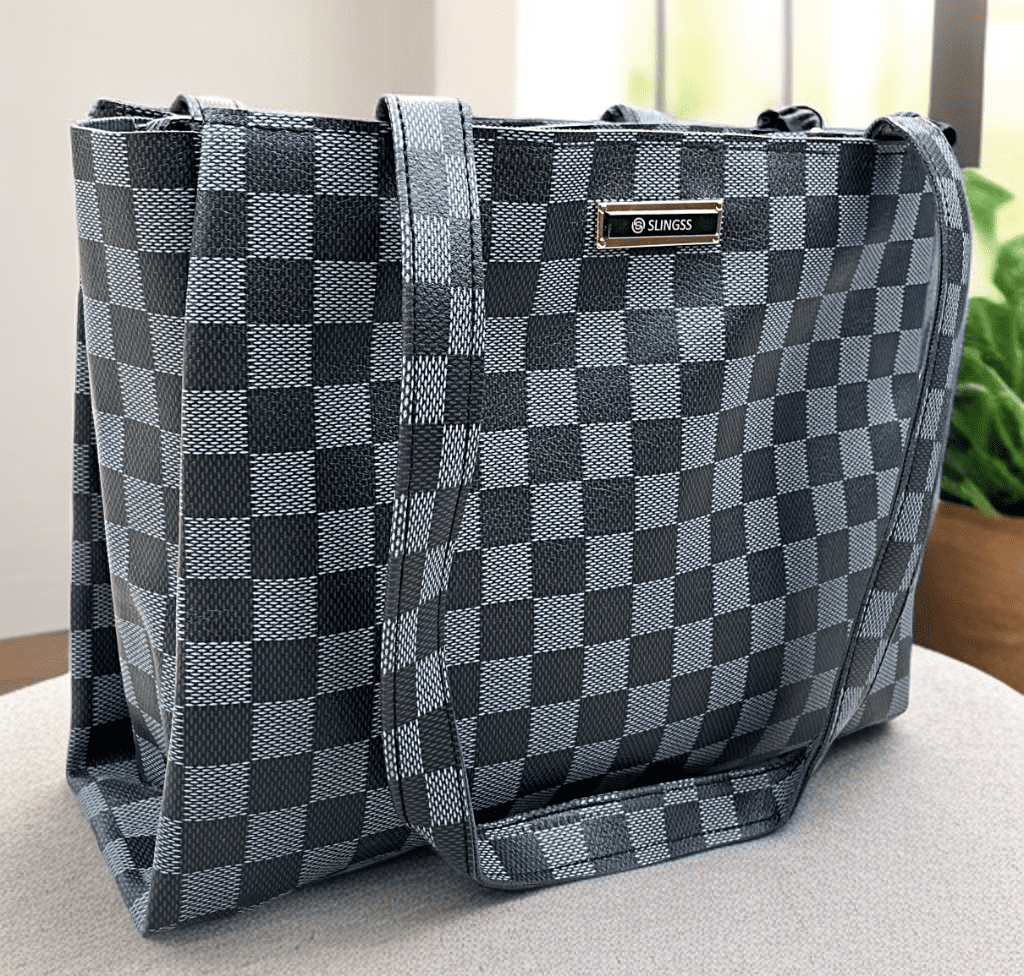 Slingss Checkered Leather Big Size Hand/Tote Bag For Ladies