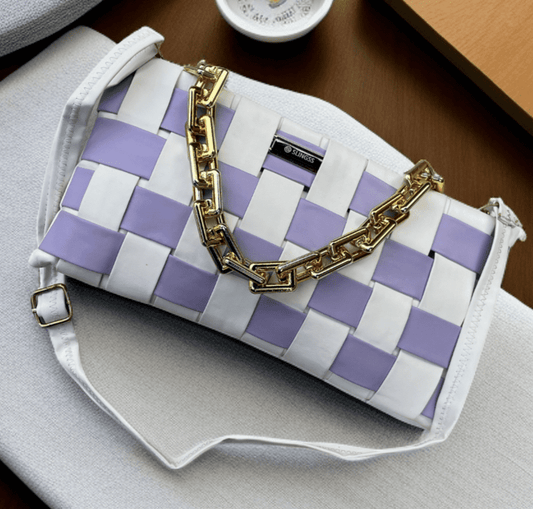 Slingss Dual Color Solid Sling Bag For Ladies With Golden Chain And Strap