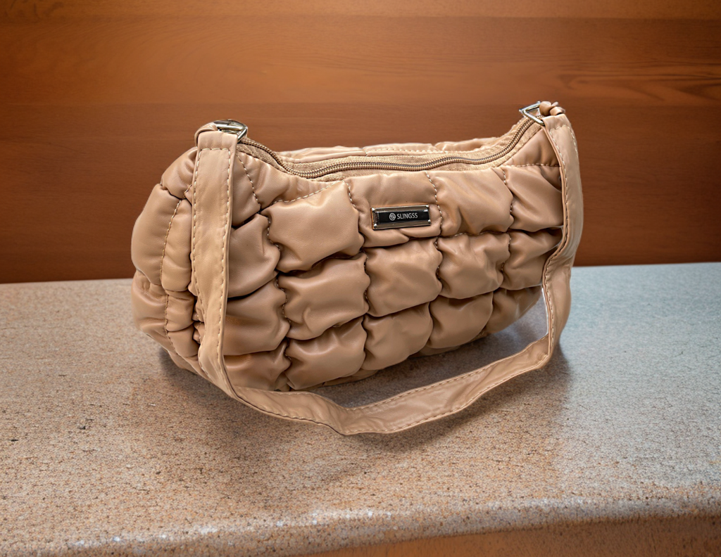 Slingss Premium Range Brown Color Leather Material Hand Bag For Ladies