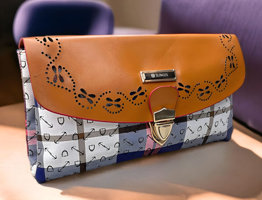 Slingss Dual Color Leather Look Sling Bag For Ladies With Long Belt