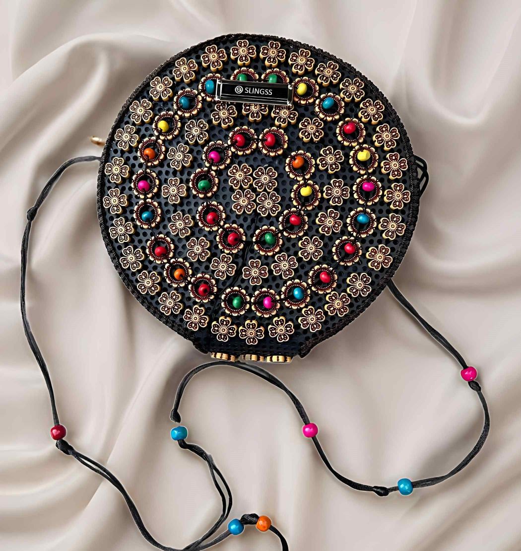 Slingss Exclusive Handmade Eco-Friendly Wooden Round Shape Sling Bag For Ladies With Long Strap