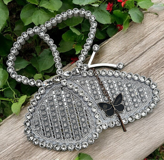 Slingss Exclusive Premium Butterfly Shaped Partywear Diamond Embroidered Handbag For Ladies