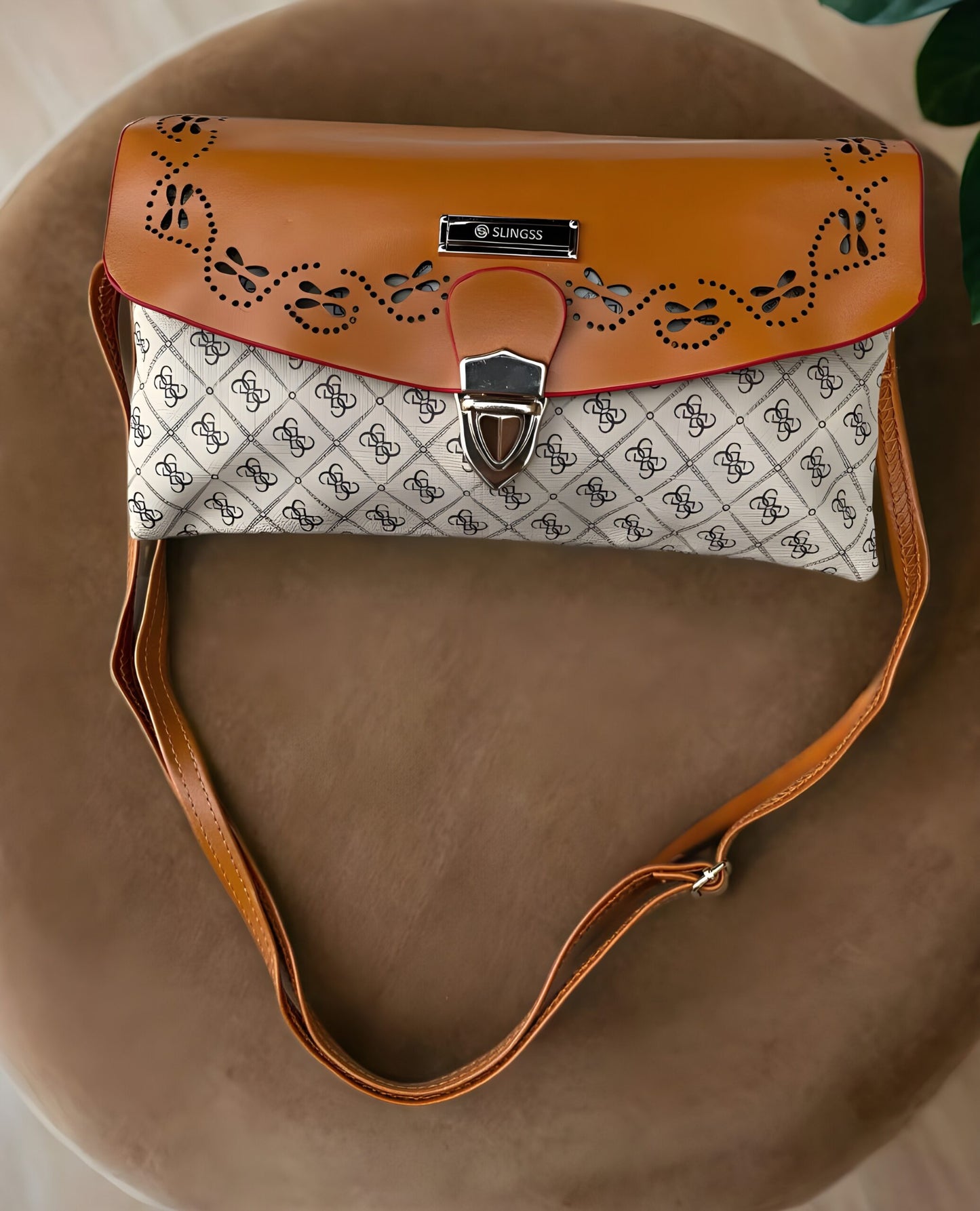 Slingss Dual Color Leather Look Sling Bag For Ladies With Long Belt