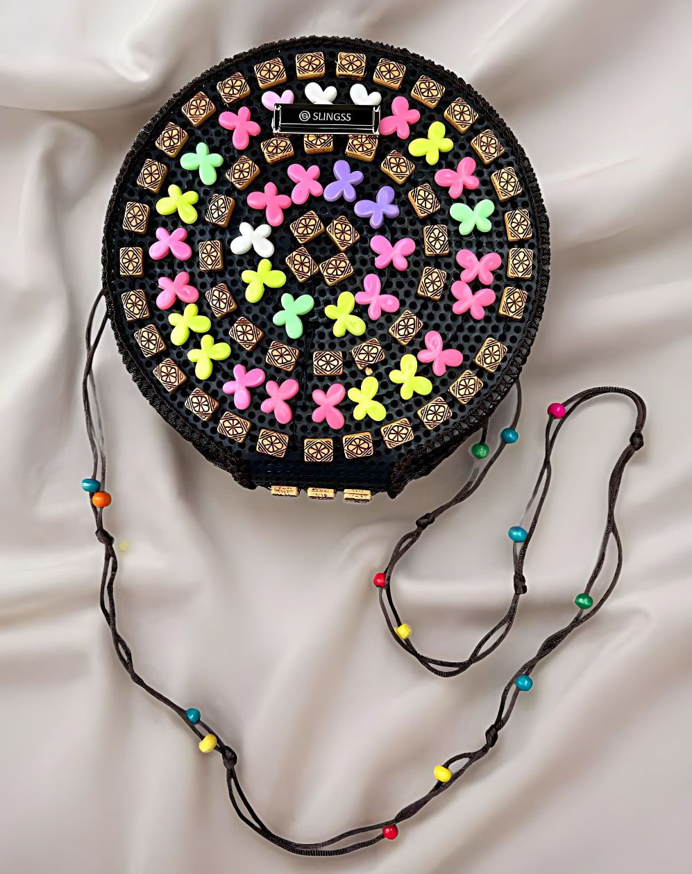 Slingss Exclusive Handmade Eco-Friendly Wooden Round Shape Sling Bag For Ladies With Long Strap