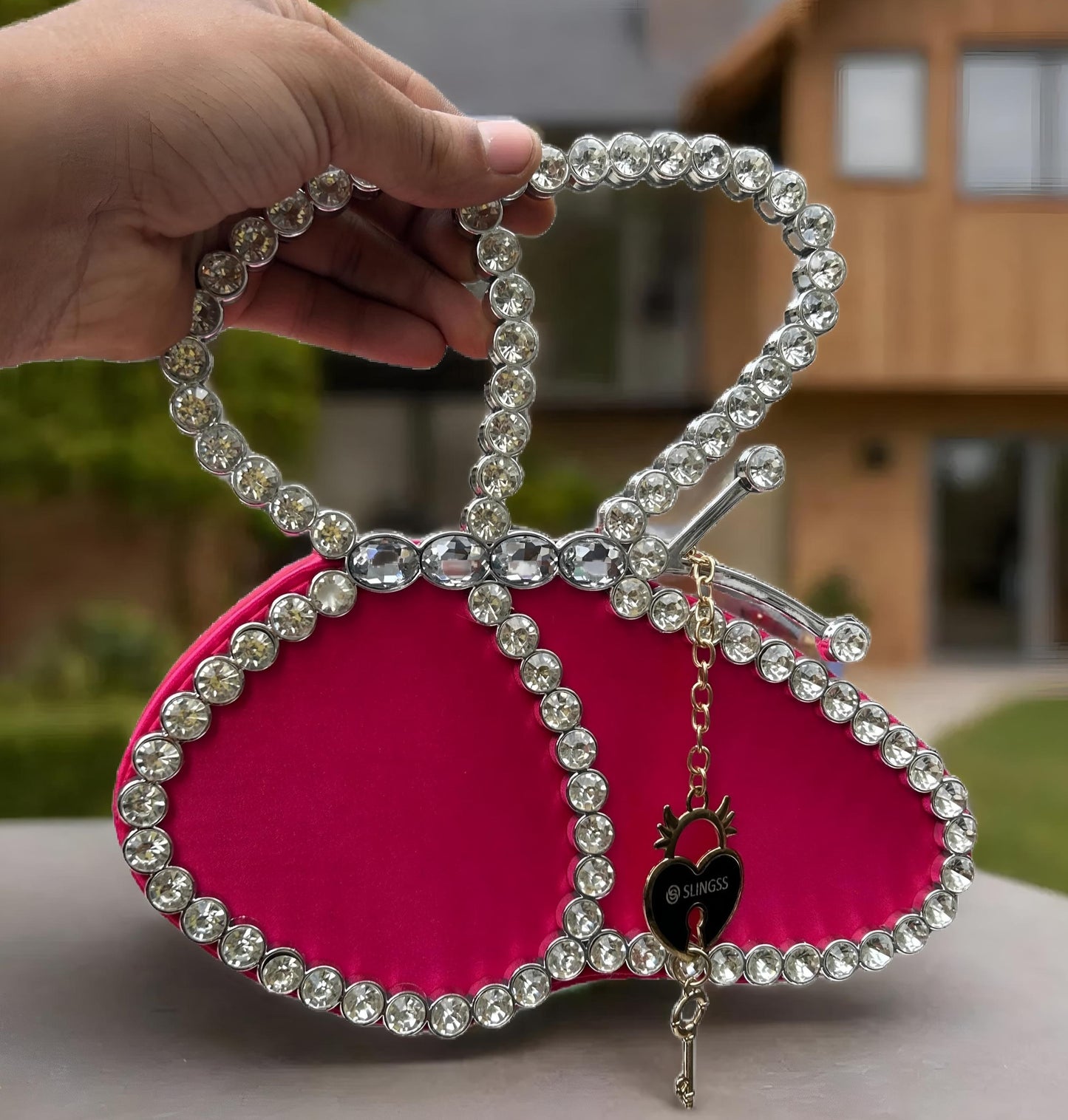 Slingss Exclusive Premium Butterfly Shape Partywear Diamond Embroidered Handbag For Ladies