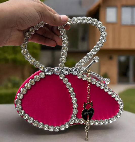 Slingss Exclusive Premium Butterfly Shape Partywear Diamond Embroidered Handbag For Ladies