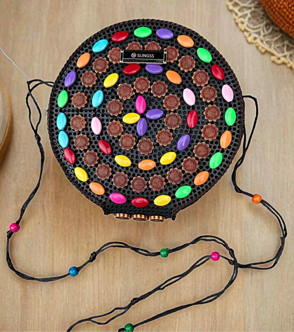 Slingss Exclusive Handmade Eco-Friendly Wooden Round Shape Sling Bag For Ladies With Long Strap
