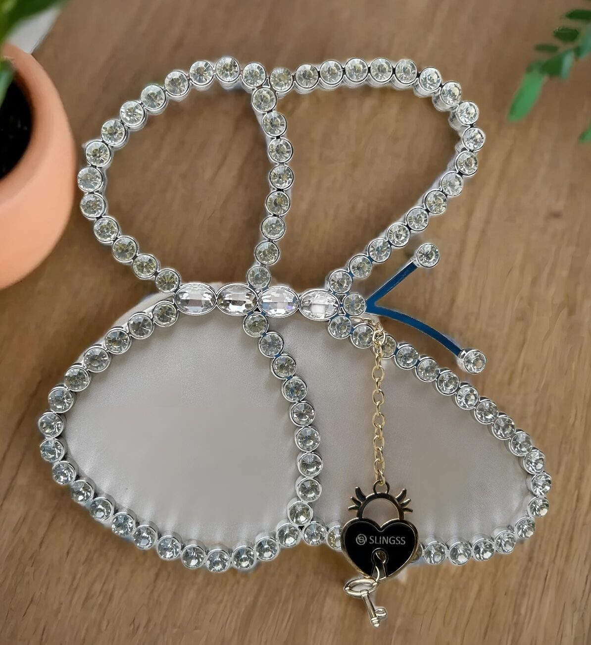 Slingss Exclusive Premium Butterfly Shape Partywear Diamond Embroidered Handbag For Ladies