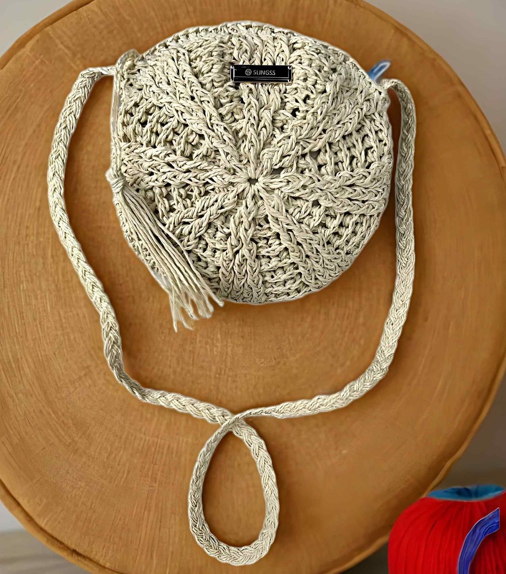Slingss Exclusive Handmade Eco-Friendly Jute Round Shape Sling Bag For Ladies With Long Strap