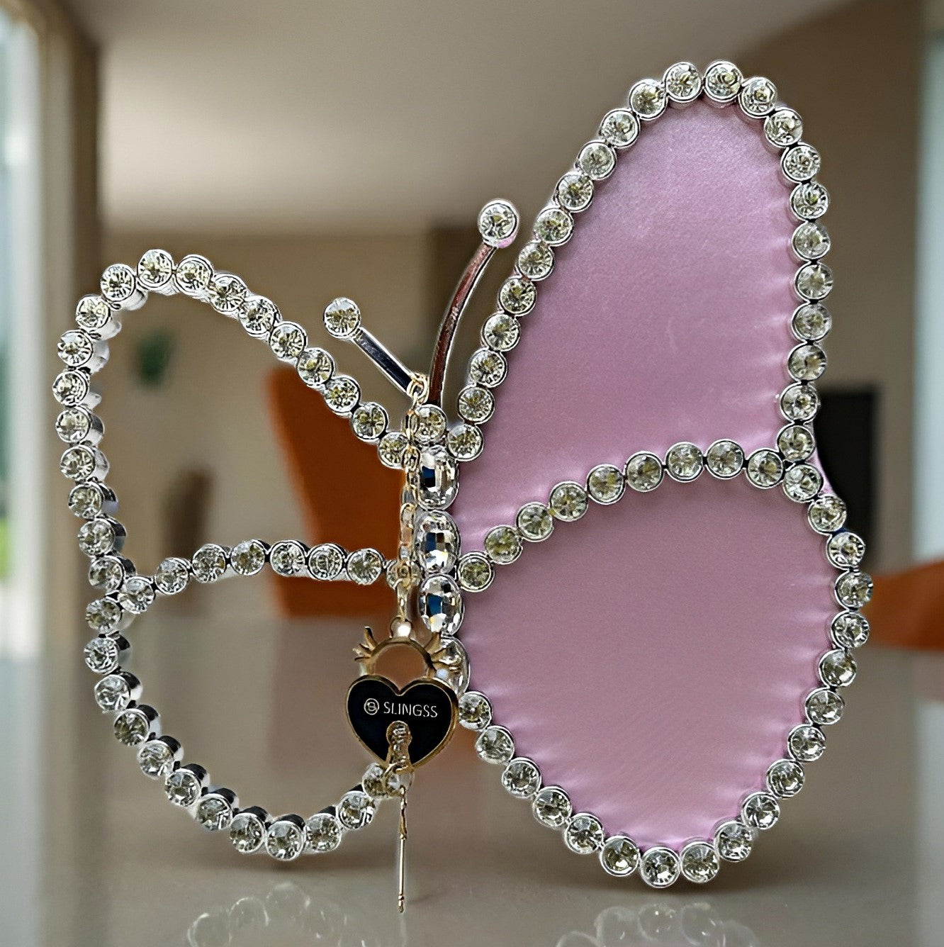 Slingss Exclusive Premium Butterfly Shaped Partywear Diamond Embroidered Handbag For Ladies