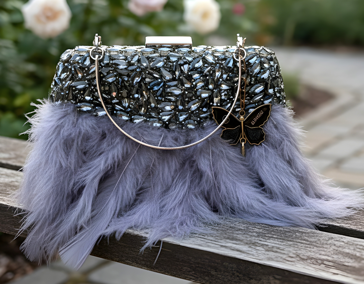 Slingss Exclusive Luxury Range Partywear Feather Diamond Embroidered Clutch For Ladies With Handle & Long Chain