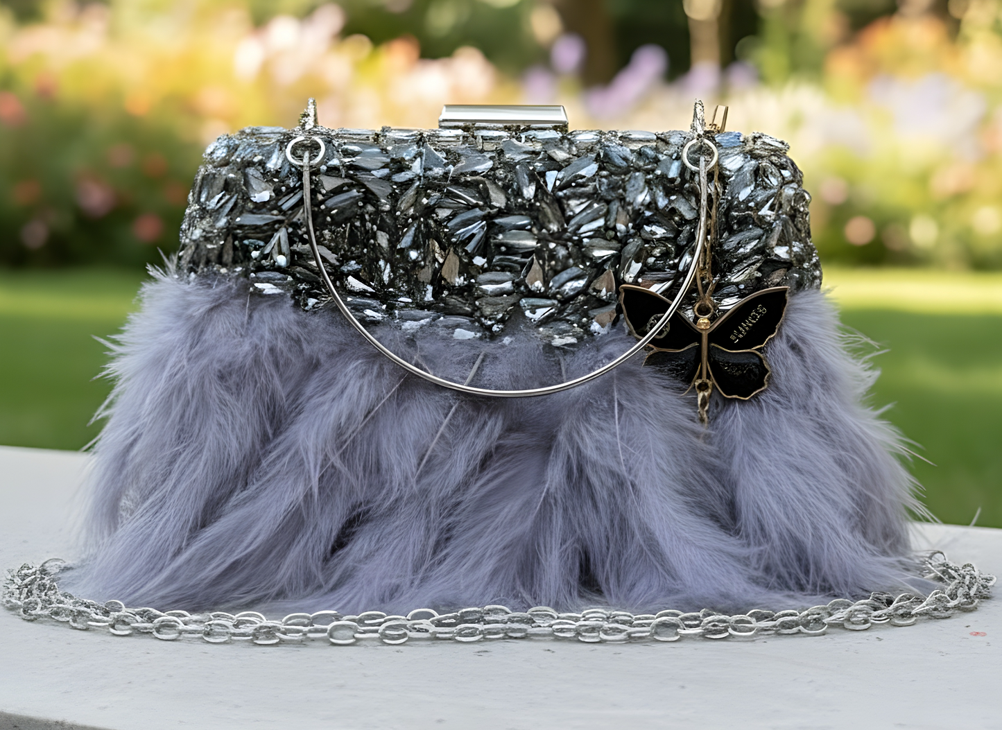 Slingss Exclusive Luxury Range Partywear Feather Diamond Embroidered Clutch For Ladies With Handle & Long Chain