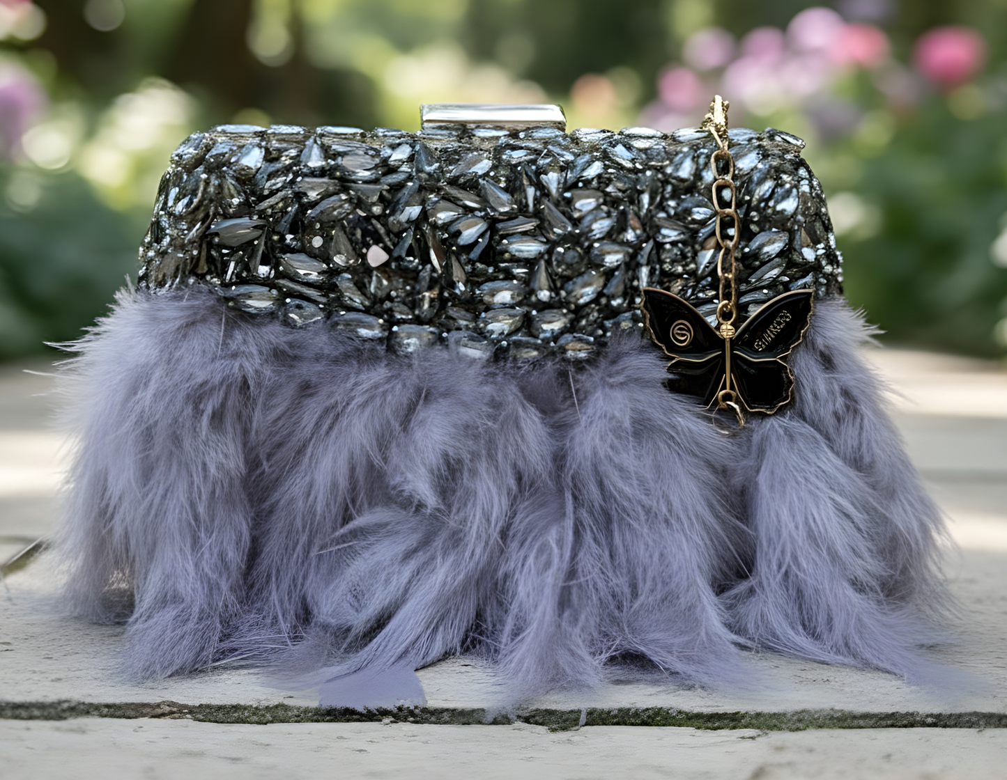 Slingss Exclusive Luxury Range Partywear Feather Diamond Embroidered Clutch For Ladies With Handle & Long Chain