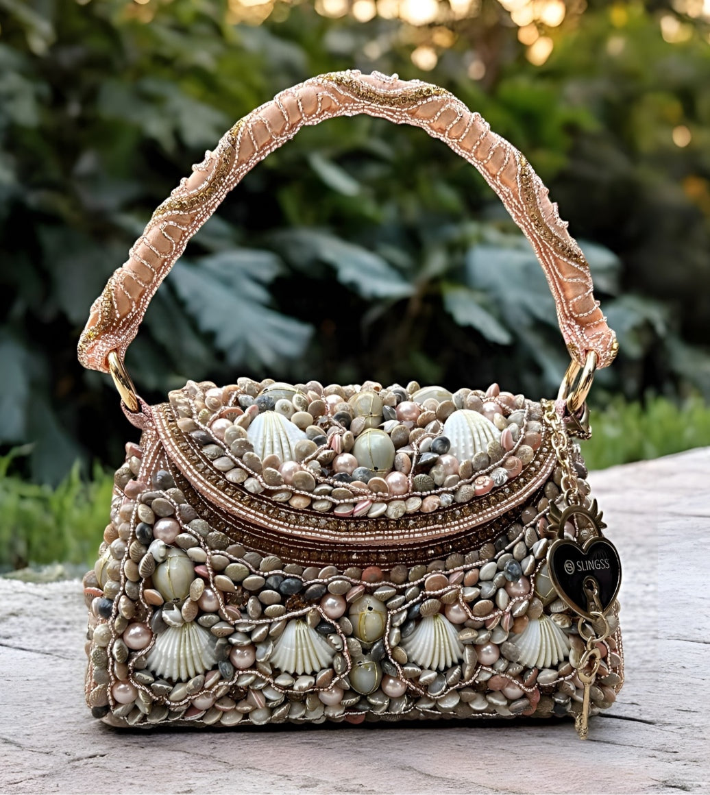 Slingss Luxury Range Exclusive Seap Fully Embroidered Handmade Partywear Handbag For Ladies With Handle