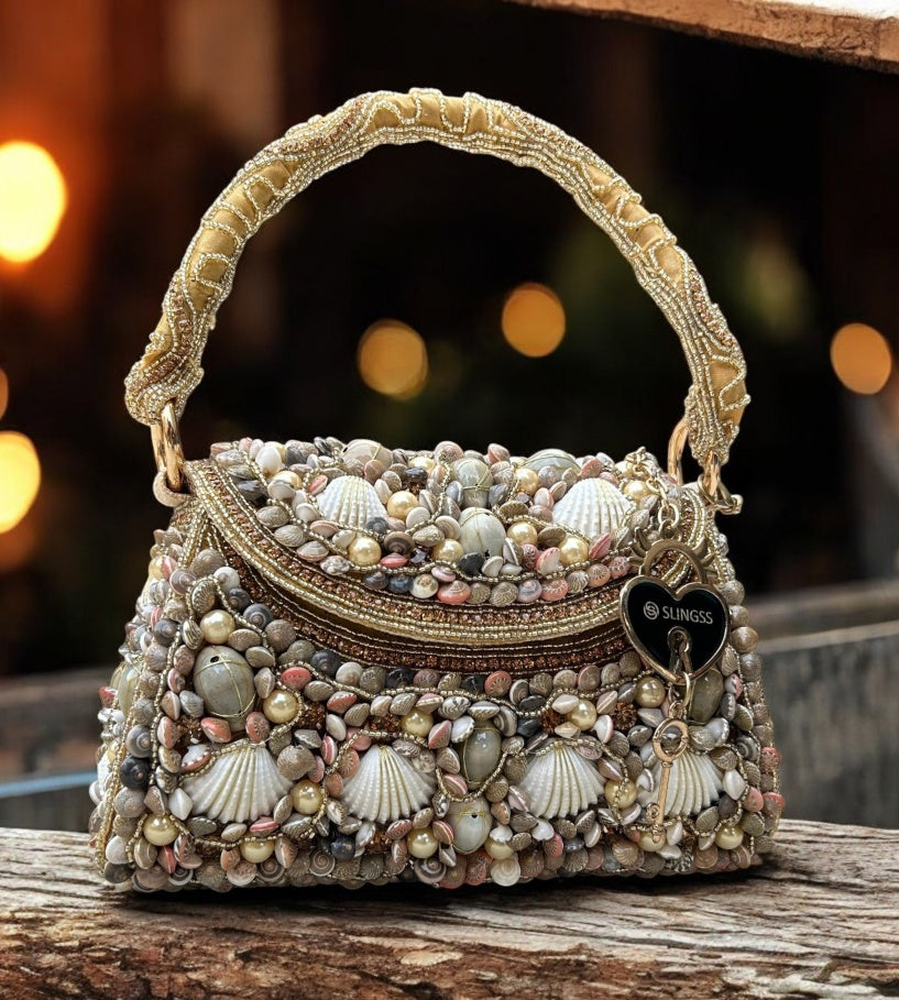 Slingss Luxury Range Exclusive Seap Fully Embroidered Handmade Partywear Handbag For Ladies With Handle