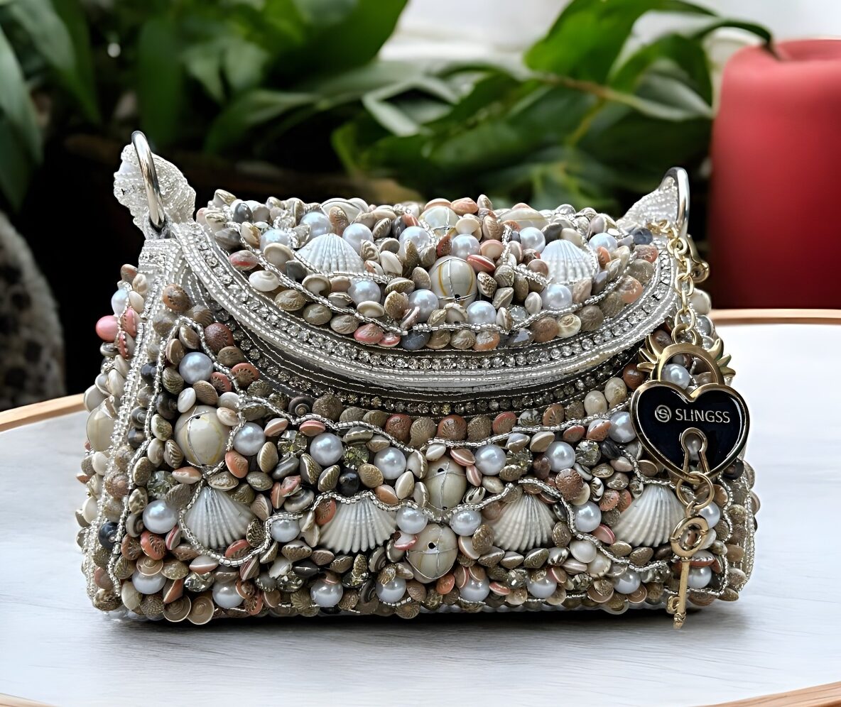 Slingss Luxury Range Exclusive Seap Fully Embroidered Handmade Partywear Handbag For Ladies With Handle