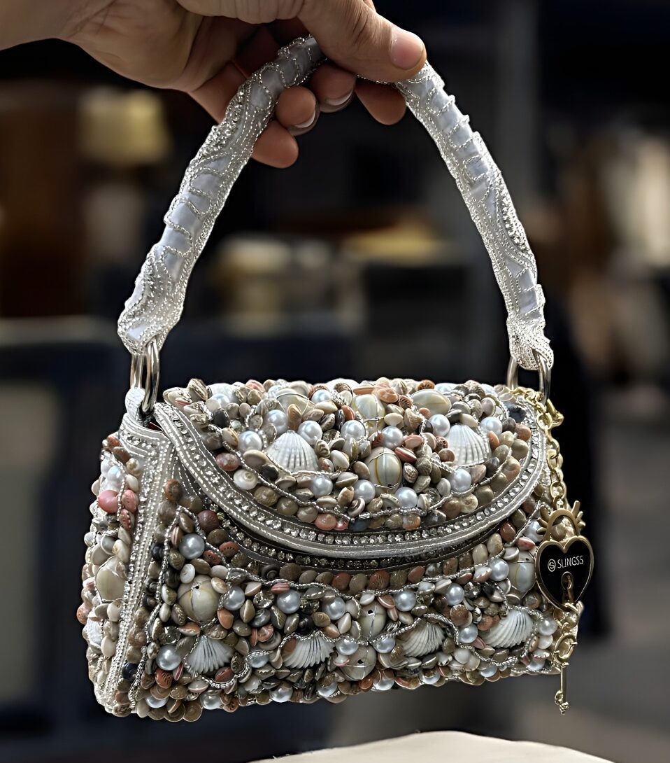 Slingss Luxury Range Exclusive Seap Fully Embroidered Handmade Partywear Handbag For Ladies With Handle