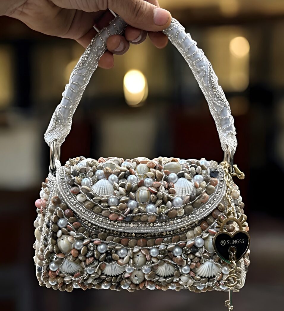 Slingss Luxury Range Exclusive Seap Fully Embroidered Handmade Partywear Handbag For Ladies With Handle