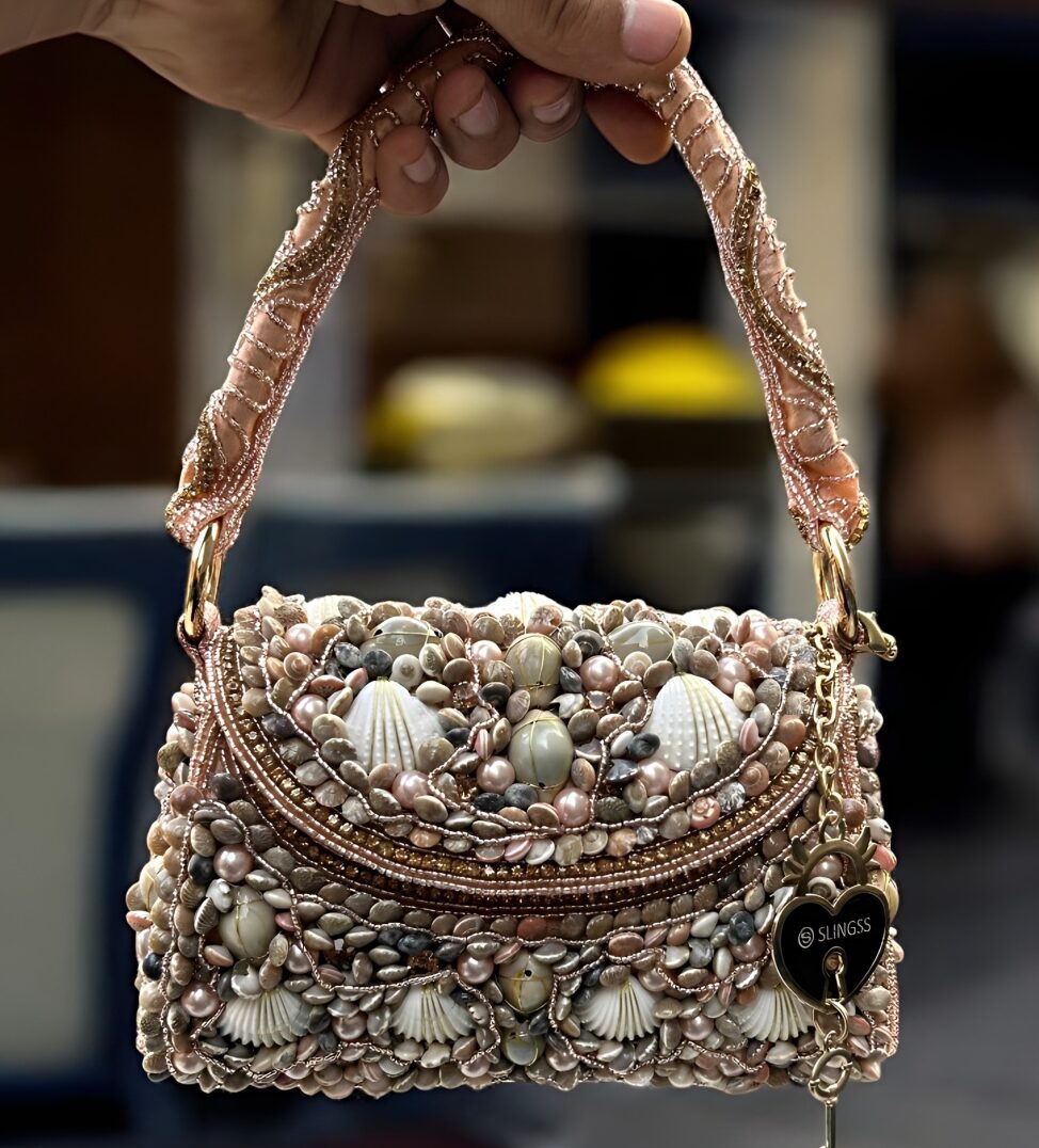 Slingss Luxury Range Exclusive Seap Fully Embroidered Handmade Partywear Handbag For Ladies With Handle