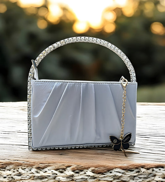 Slingss Exclusive Premium Boxy Shape Partywear Metal Handle Diamond Embroidered Handbag For Ladies