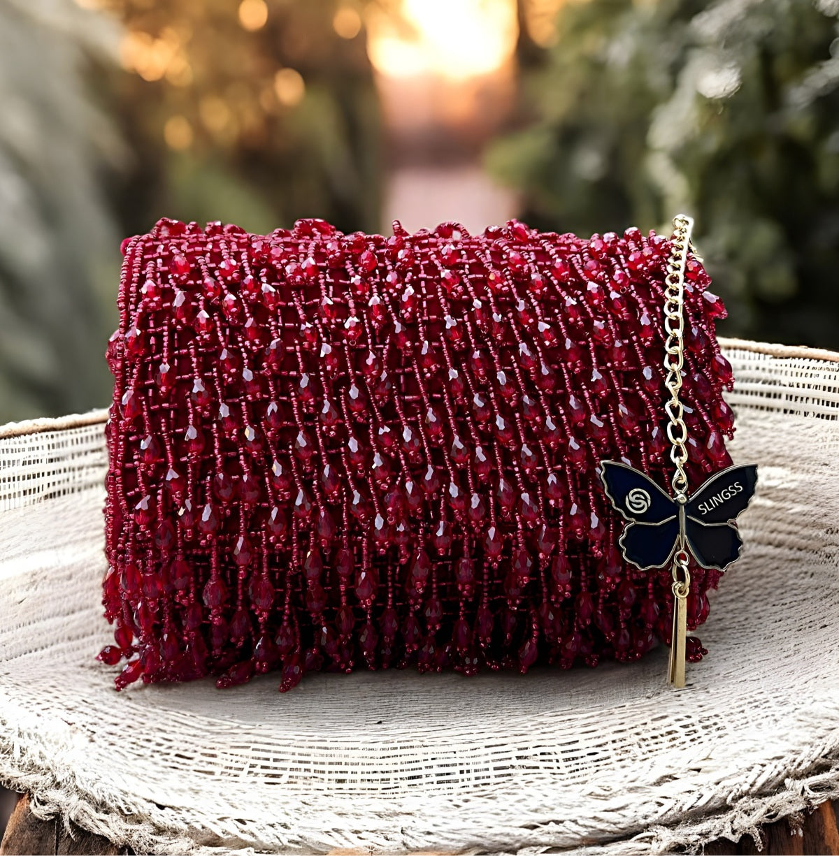 Slingss Luxury Range Crystal Full Jhallar Embroidered Partywear Purse For Ladies With Handle