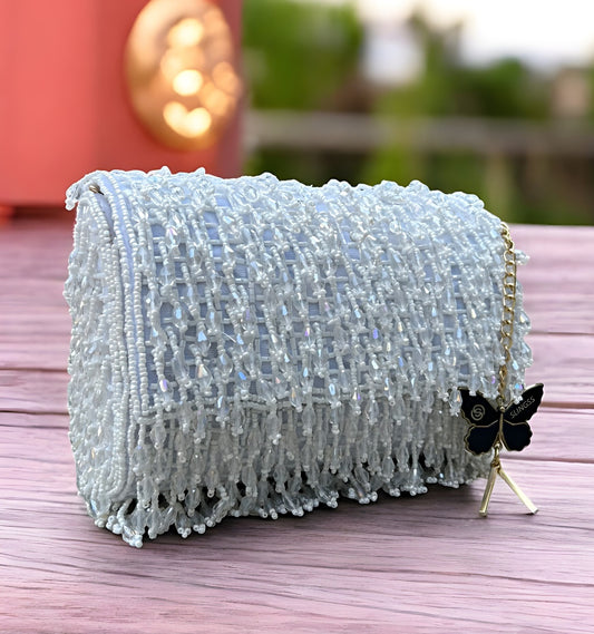 Slingss Luxury Range Crystal Full Jhallar Embroidered Partywear Purse For Ladies With Handle