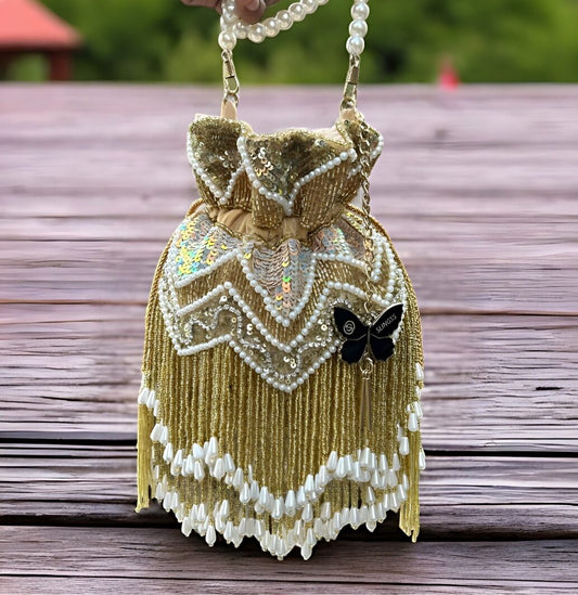 Slingss Exclusive Premium Jhallar Embroidered Partywear Potli For Ladies With Handle