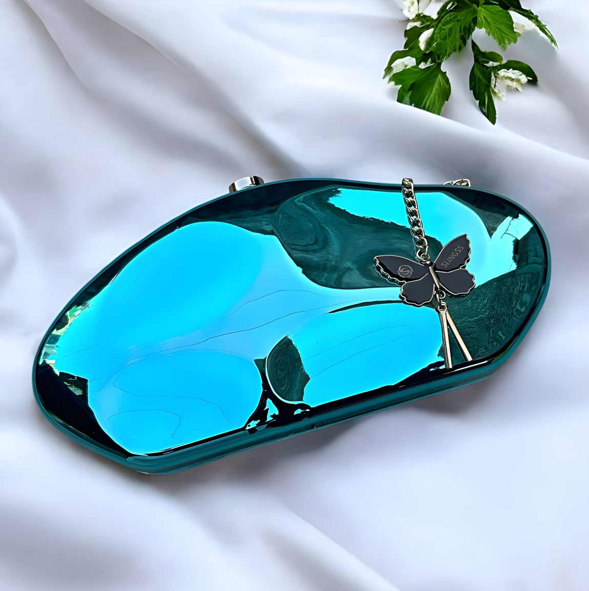 Slingss Luxury Range Exclusive Crystal Acrylic Partywear Clutch For Ladies With Long Chain