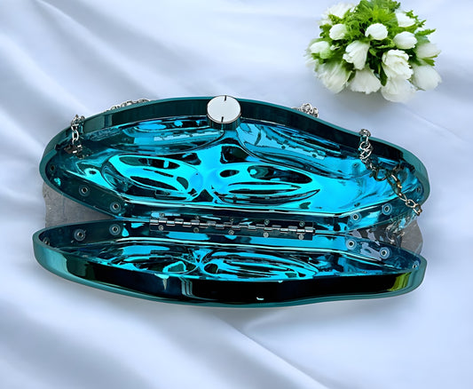 Slingss Luxury Range Exclusive Crystal Acrylic Partywear Clutch For Ladies With Long Chain