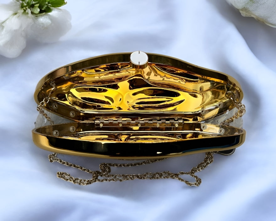 Slingss Luxury Range Exclusive Crystal Acrylic Partywear Clutch For Ladies With Long Chain