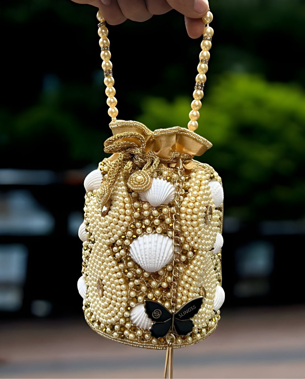 Slingss Exclusive Premium Embroidered Partywear Potli Handbag For Ladies With Handle