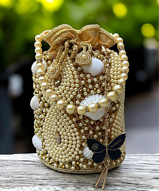 Slingss Exclusive Premium Embroidered Partywear Potli Handbag For Ladies With Handle