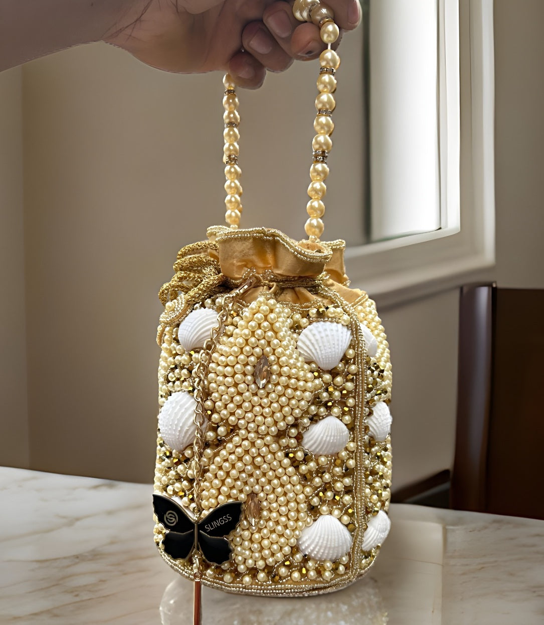 Slingss Exclusive Premium Embroidered Partywear Potli Handbag For Ladies With Handle