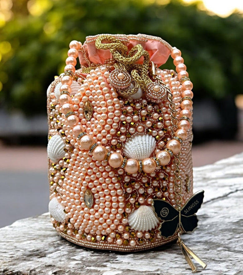 Slingss Exclusive Premium Embroidered Partywear Potli For Ladies With Handle