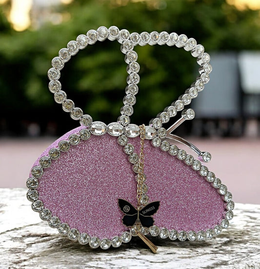 Slingss Exclusive Premium Sparkle Butterfly Shaped Partywear Diamond Embroidered Handbag For Ladies