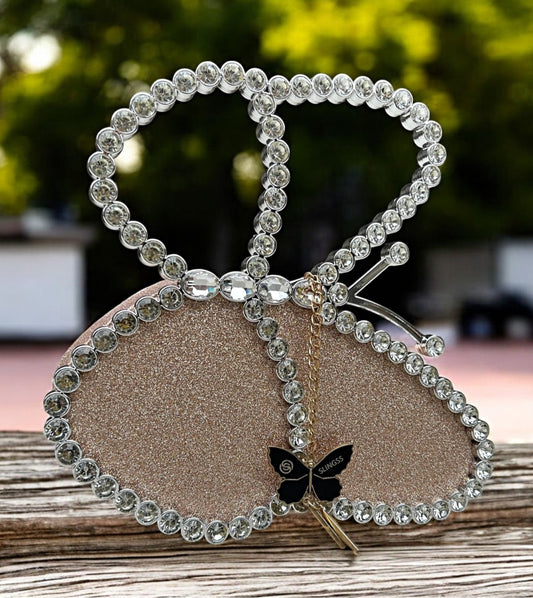 Slingss Exclusive Premium Butterfly Shape Partywear Diamond Embroidered Handbag For Ladies