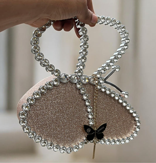 Slingss Exclusive Premium Butterfly Shape Partywear Diamond Embroidered Handbag For Ladies