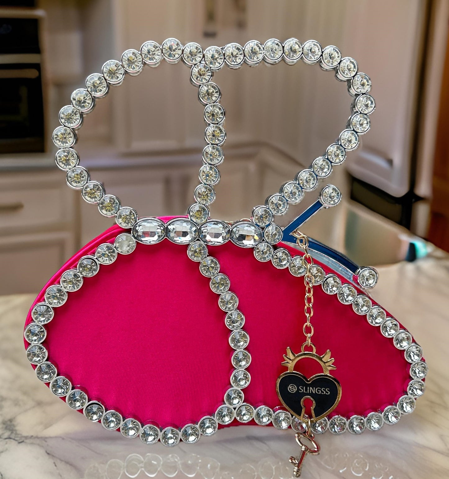 Slingss Exclusive Premium Butterfly Shape Partywear Diamond Embroidered Handbag For Ladies