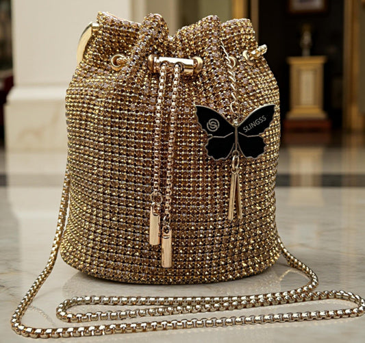 Slingss Exclusive Luxury Range Diamonds Embroidered Partywear Potli Bag For Ladies With Handle & Long Chain