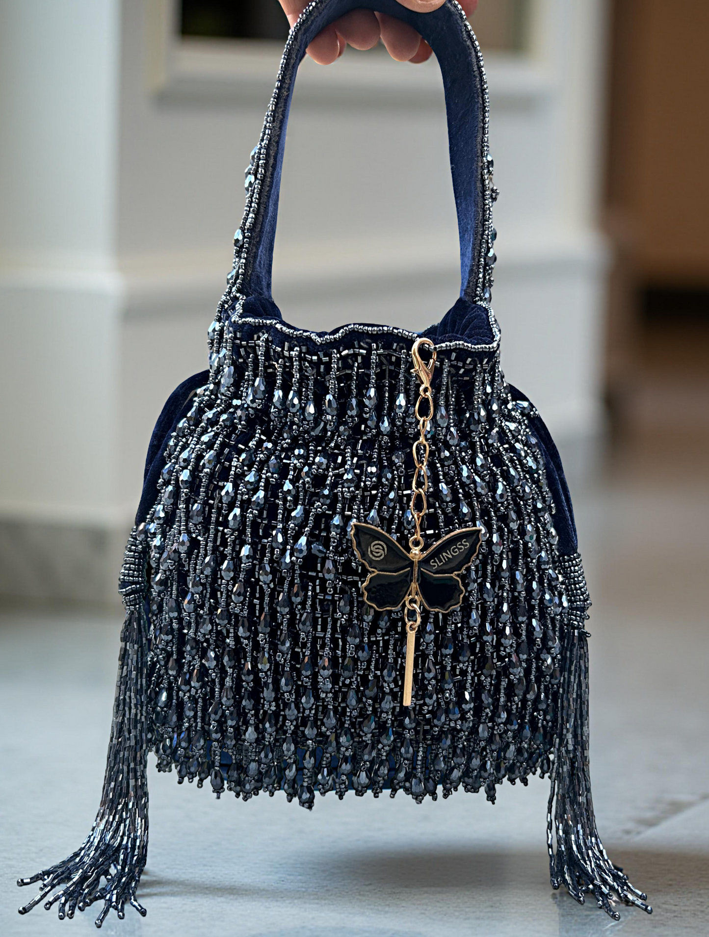 Slingss Exclusive Luxury Range Crystal Partywear Potli For Ladies With Handle