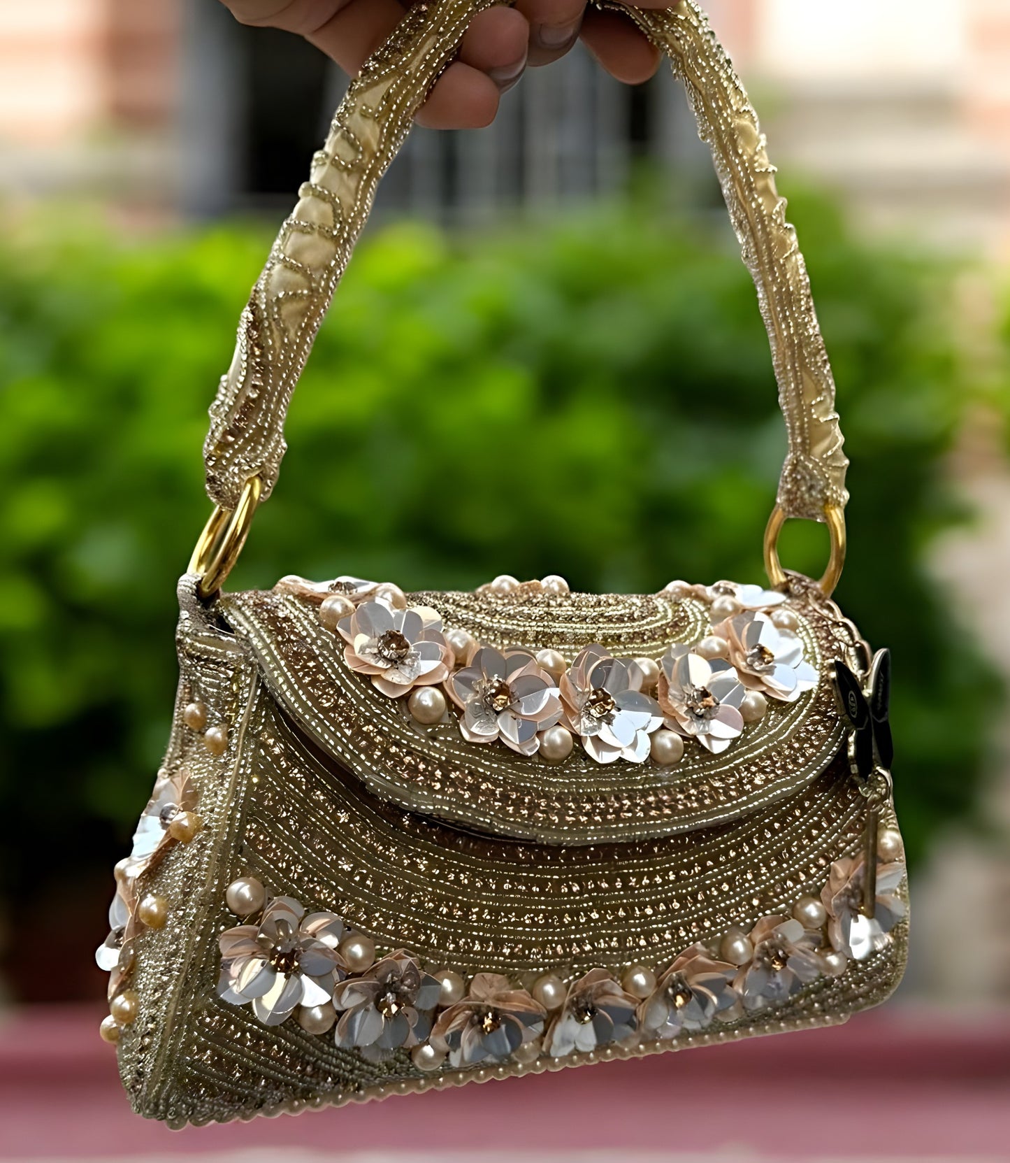 Slingss Luxury Range Flower Embroidered Partywear Handbag For Ladies With Handle